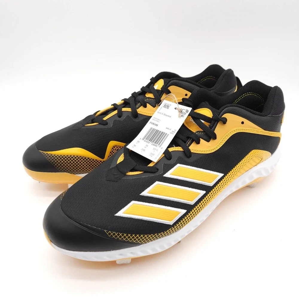 Adidas Men's 16 Black Yellow Icon‎ 6 Bounce Baseball Cleats Metal Spikes Shoes